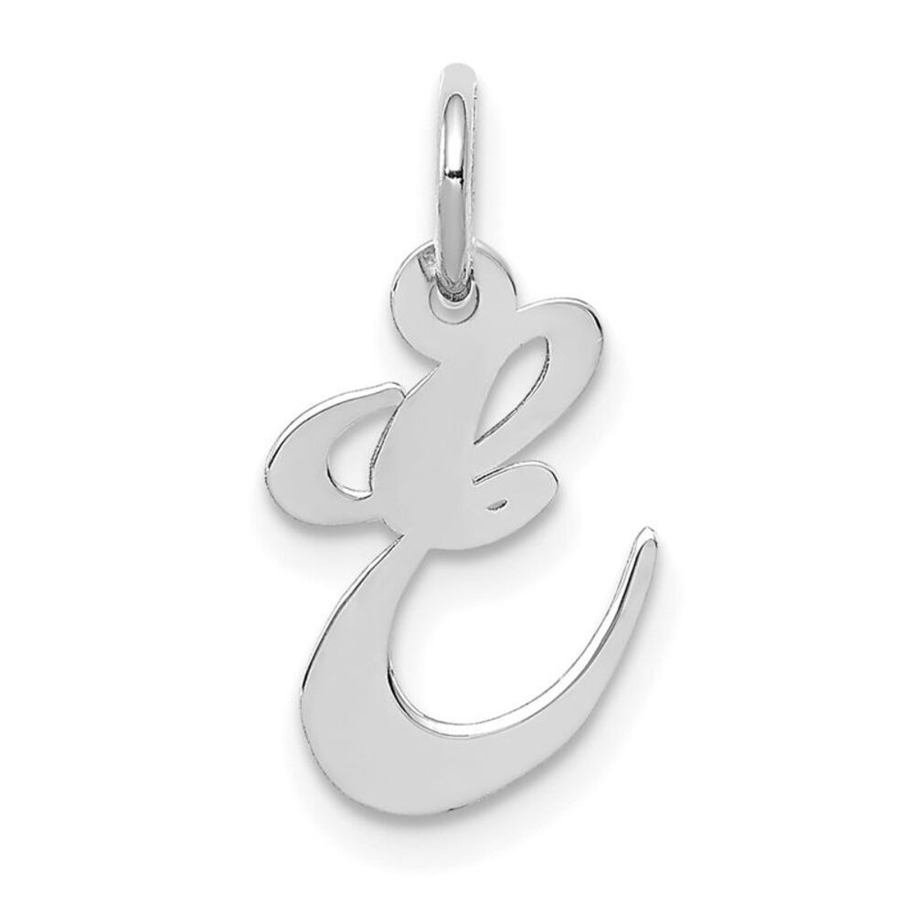 10k White Gold Small Fancy Script Initial E Charm - image 1